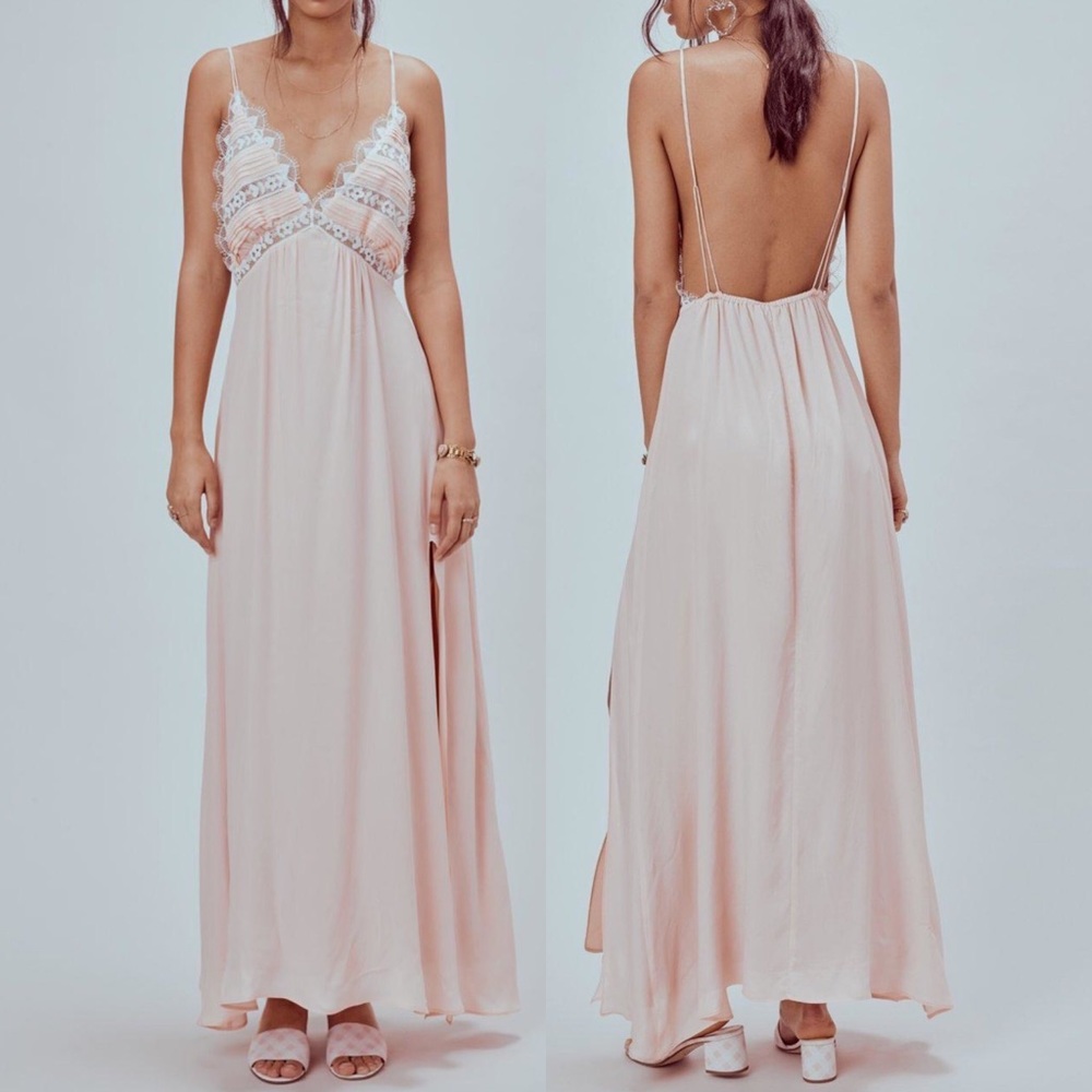 For Love and Lemons Lovebird Pink Lace Maxi $378